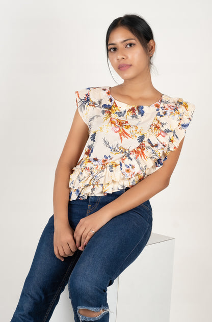 Floral Print Ruffled Crop Top