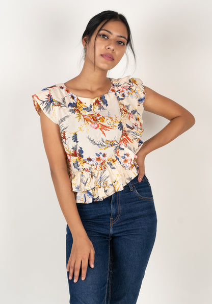 Floral Print Ruffled Crop Top