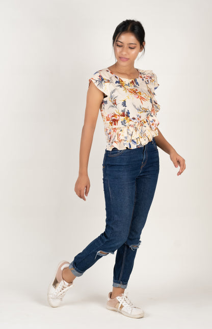 Floral Print Ruffled Crop Top