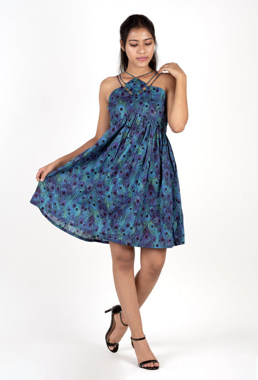 Peacock Print Flare Dress