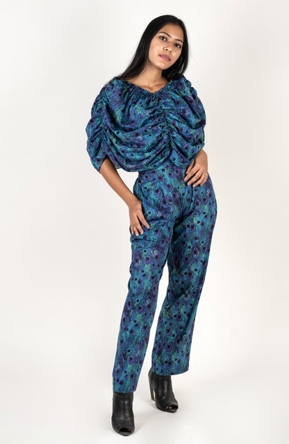 Peacock Print Top and Pants- Coords