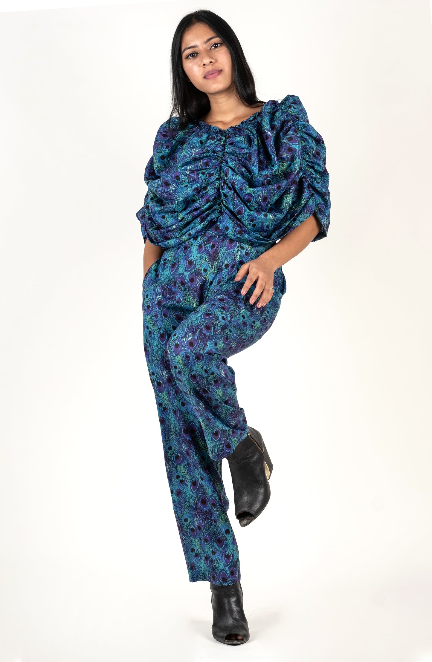 Peacock Print Top and Pants- Coords