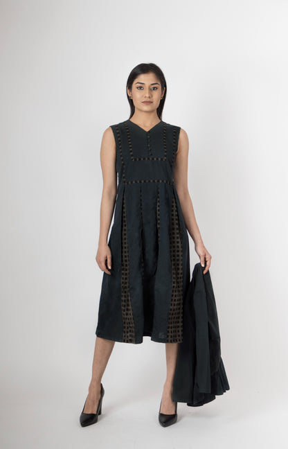 Semi flared shrug and box pleated dress